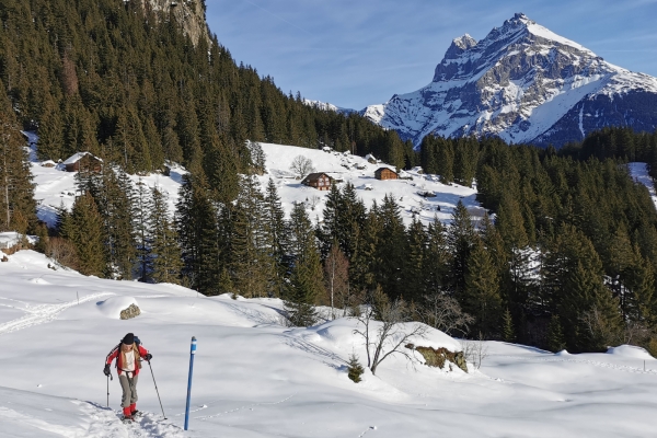 En raquettes au-dessus de la vallée de la Reuss