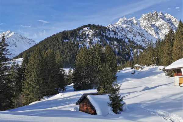 En raquettes au-dessus de la vallée de la Reuss