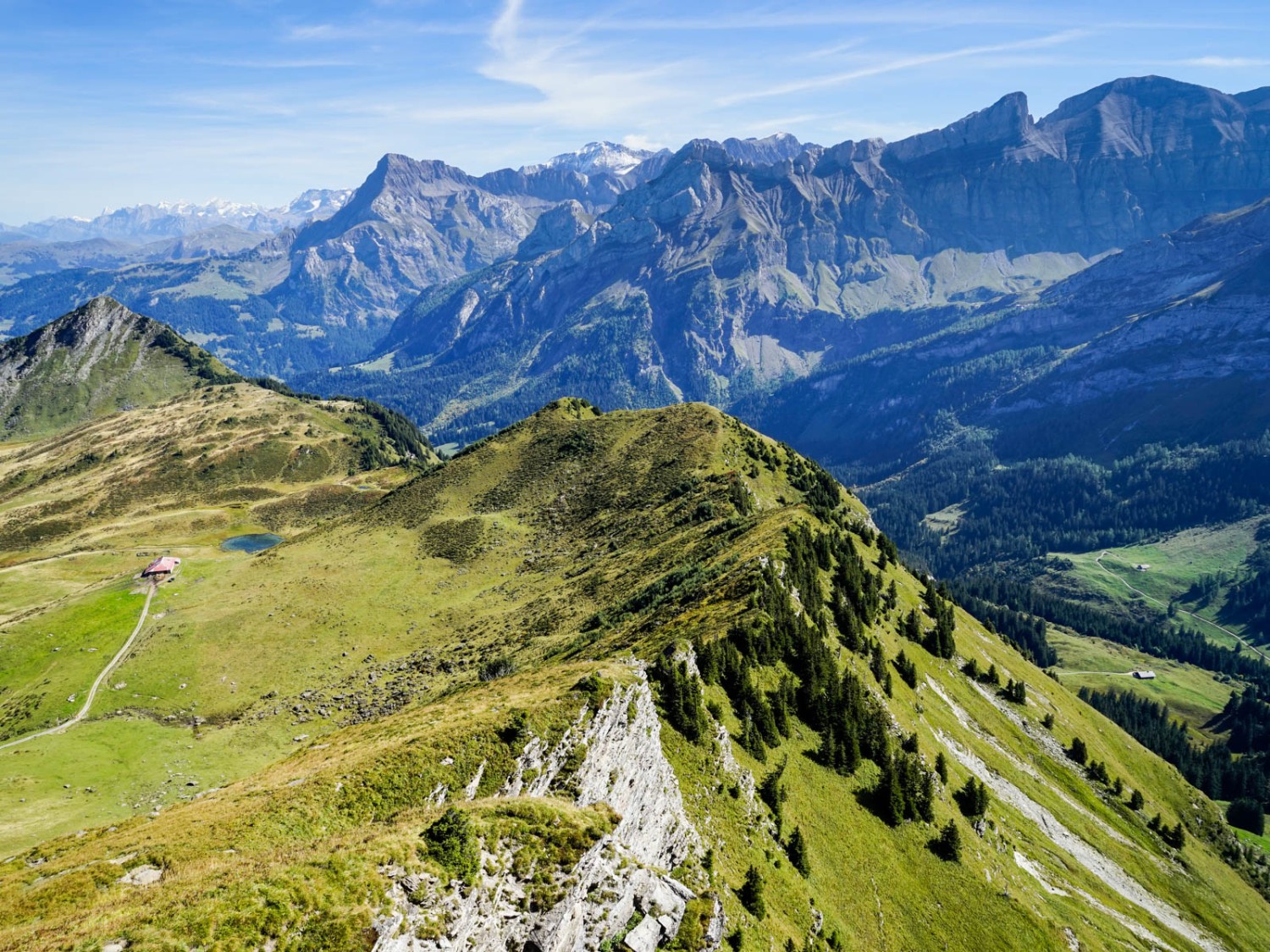 Blick vom Gipfel nach Osten zu den Berner Oberländer Bergen. Bild: Fredy Joss