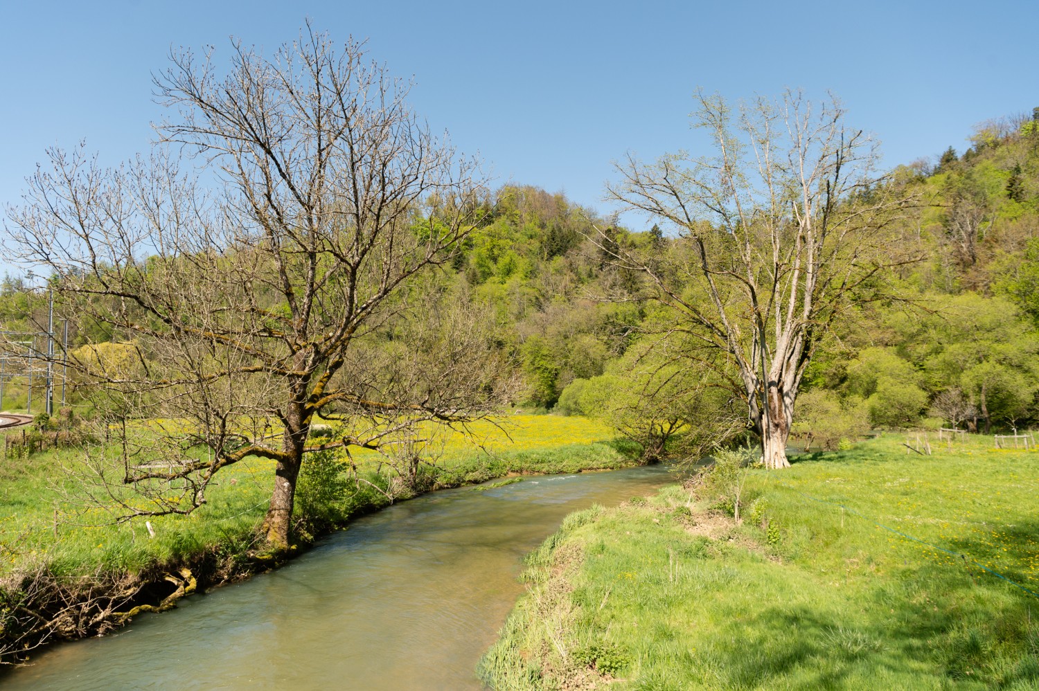 Am Ende der Wanderung führt der flache Weg gemütlich die Allaine entlang. Bild: Raja Läubli