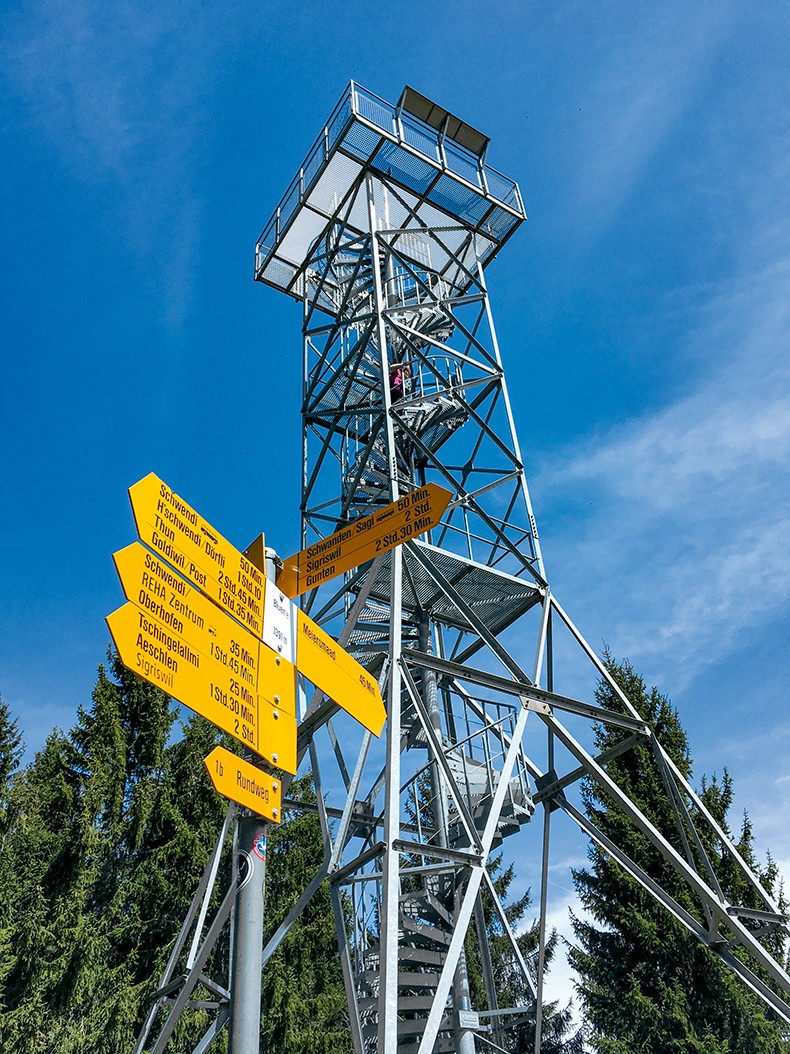 Der Aussichtsturm auf der Blueme mit Brätlistelle.