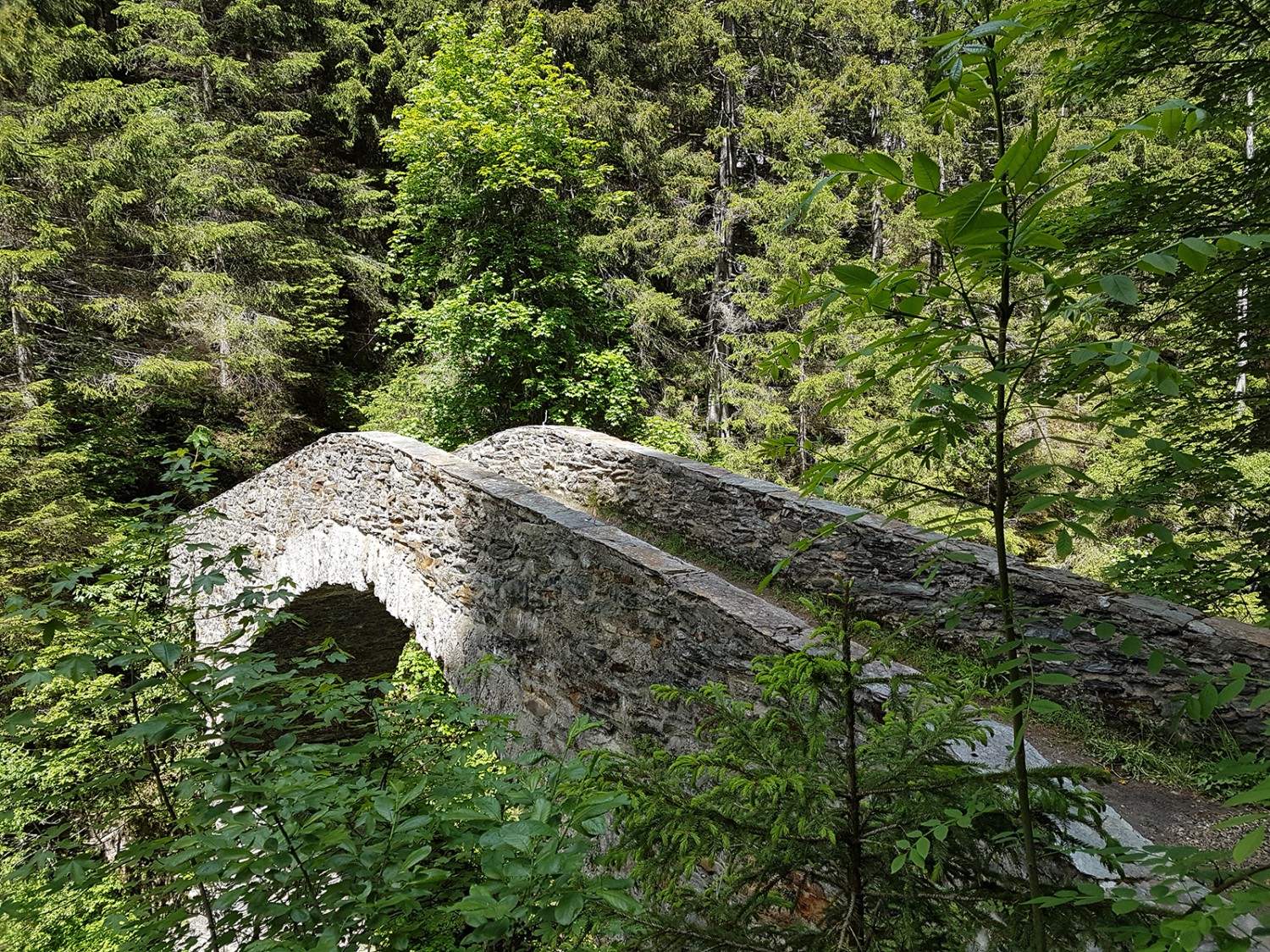 Die alte Römerbrücke liegt tief im Tal. Bild: Marina Bolzli