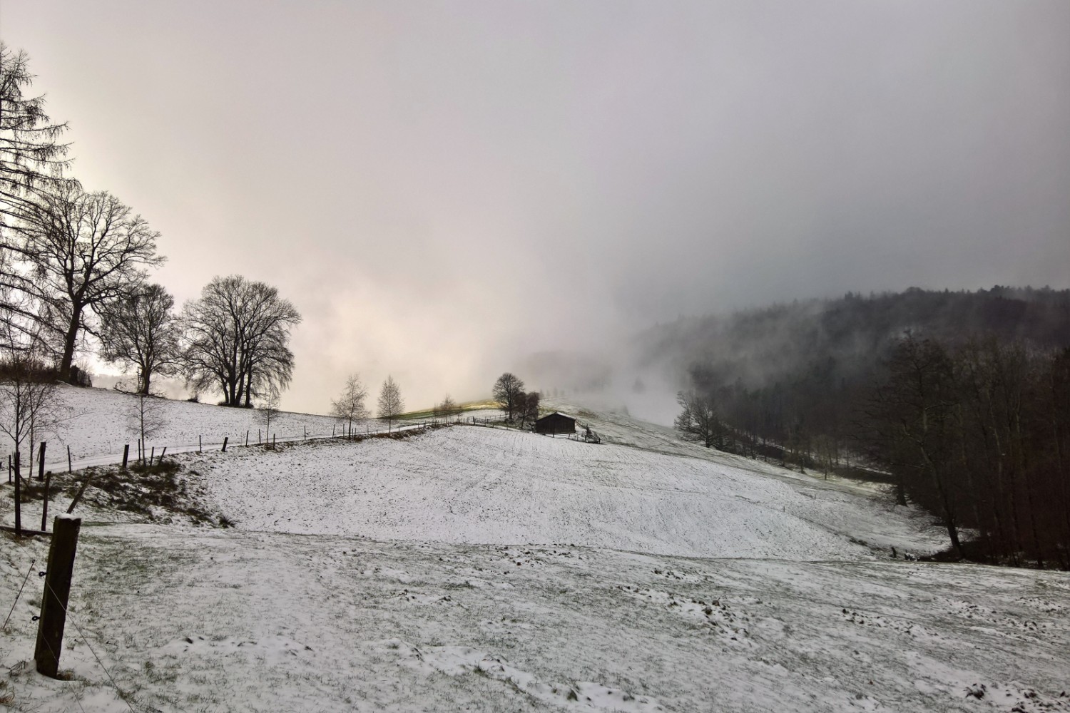 Wenige Zentimeter Schnee verändern die Landschaft komplett. Bild: Andreas Staeger