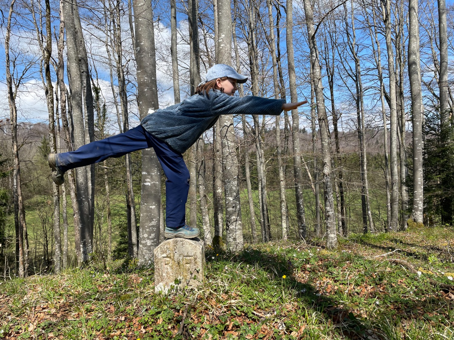 Auf der Grenze balancieren: einer von etwa 100 Grenzsteinen. Bild: Rémy Kappeler