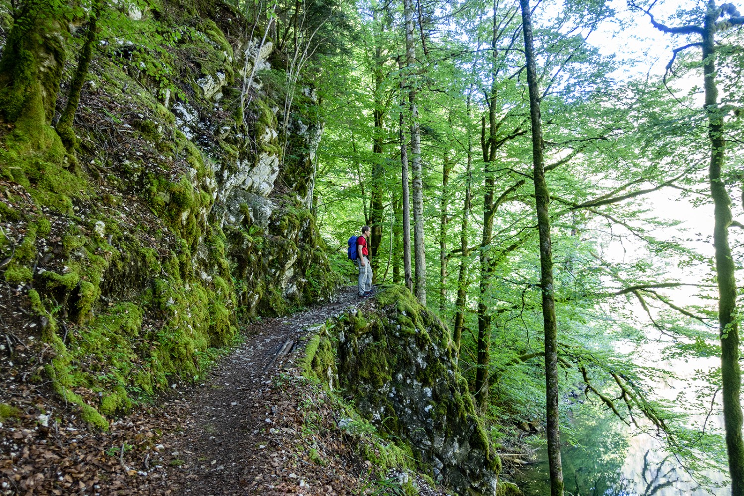 Der Weg am Doubs führt auch mal um eine steile Felswand, wo etwas Schwindelfreiheit nötig ist.