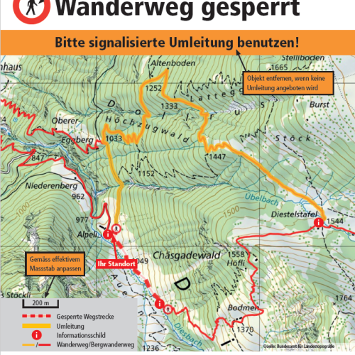 Vorlage Informationsschild Sperrung Wanderweg