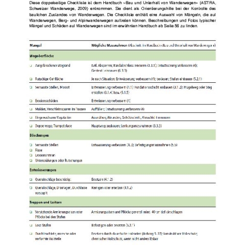 Checkliste Wege und Kunstbauten