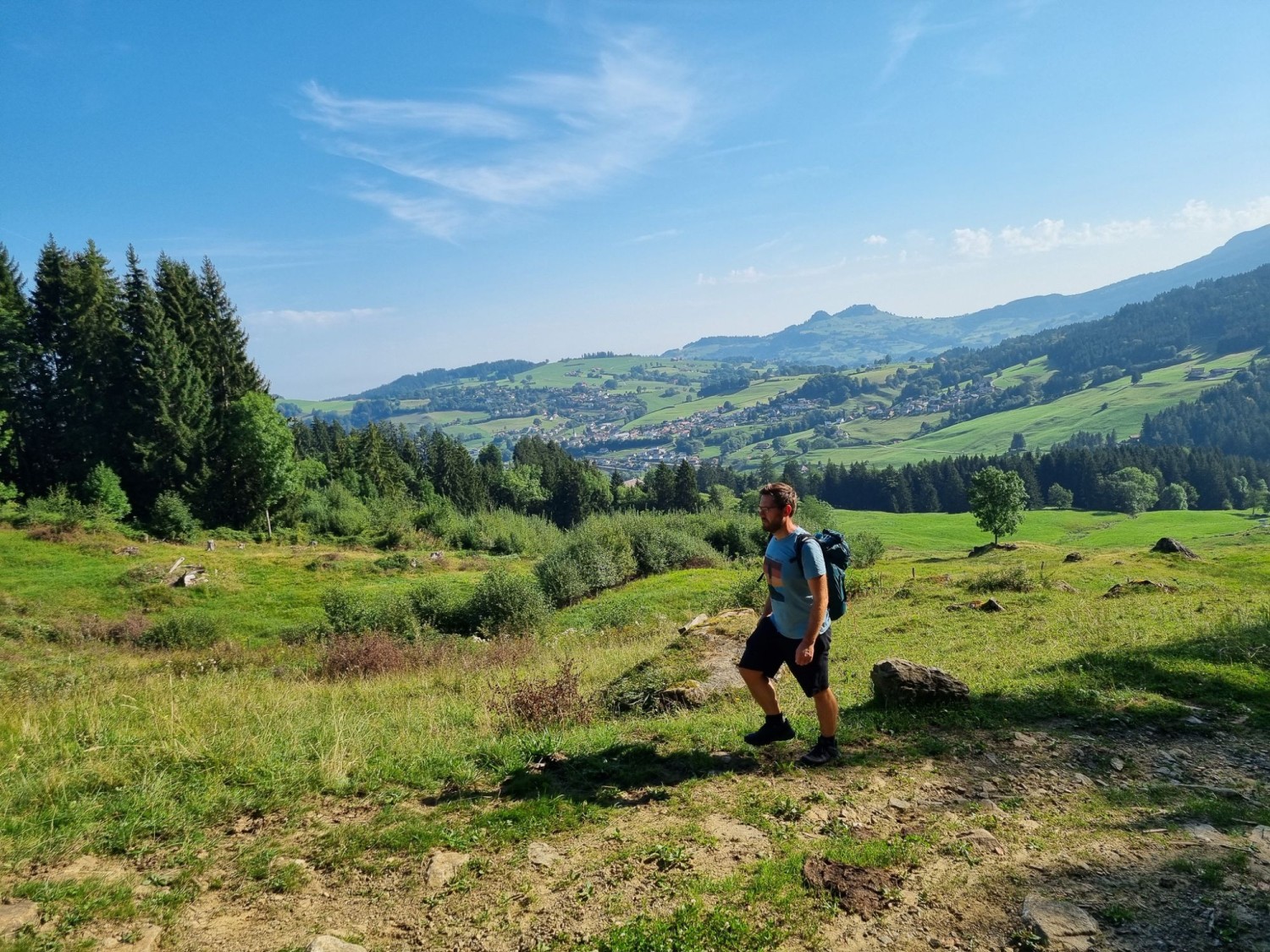 Von Plasselb geht es über die Weiden der Gross Schwand.