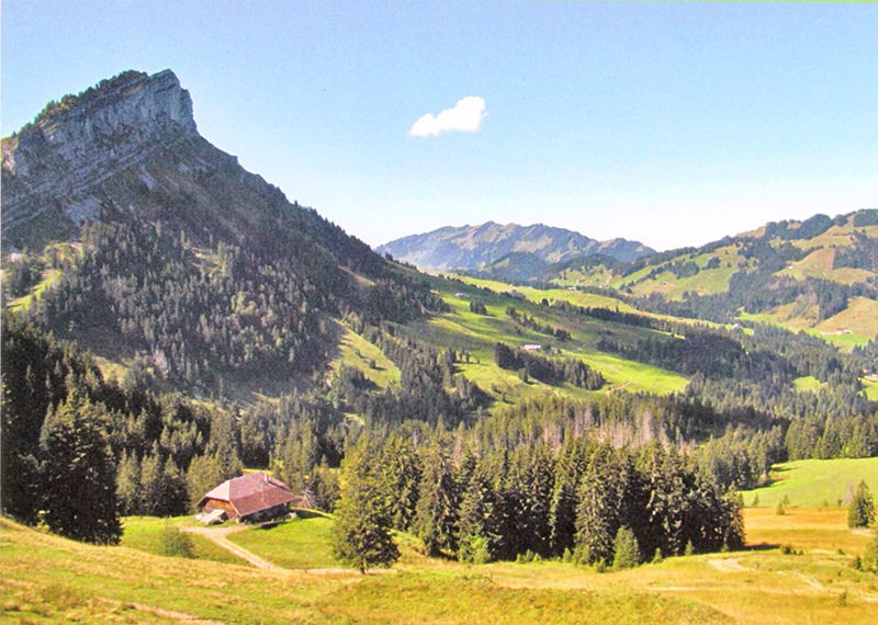 Blick vom Schimbrg Bad auf das Tal der Kleinen Entlen; links die Äbnistetteflue. Bild: Andreas Staeger