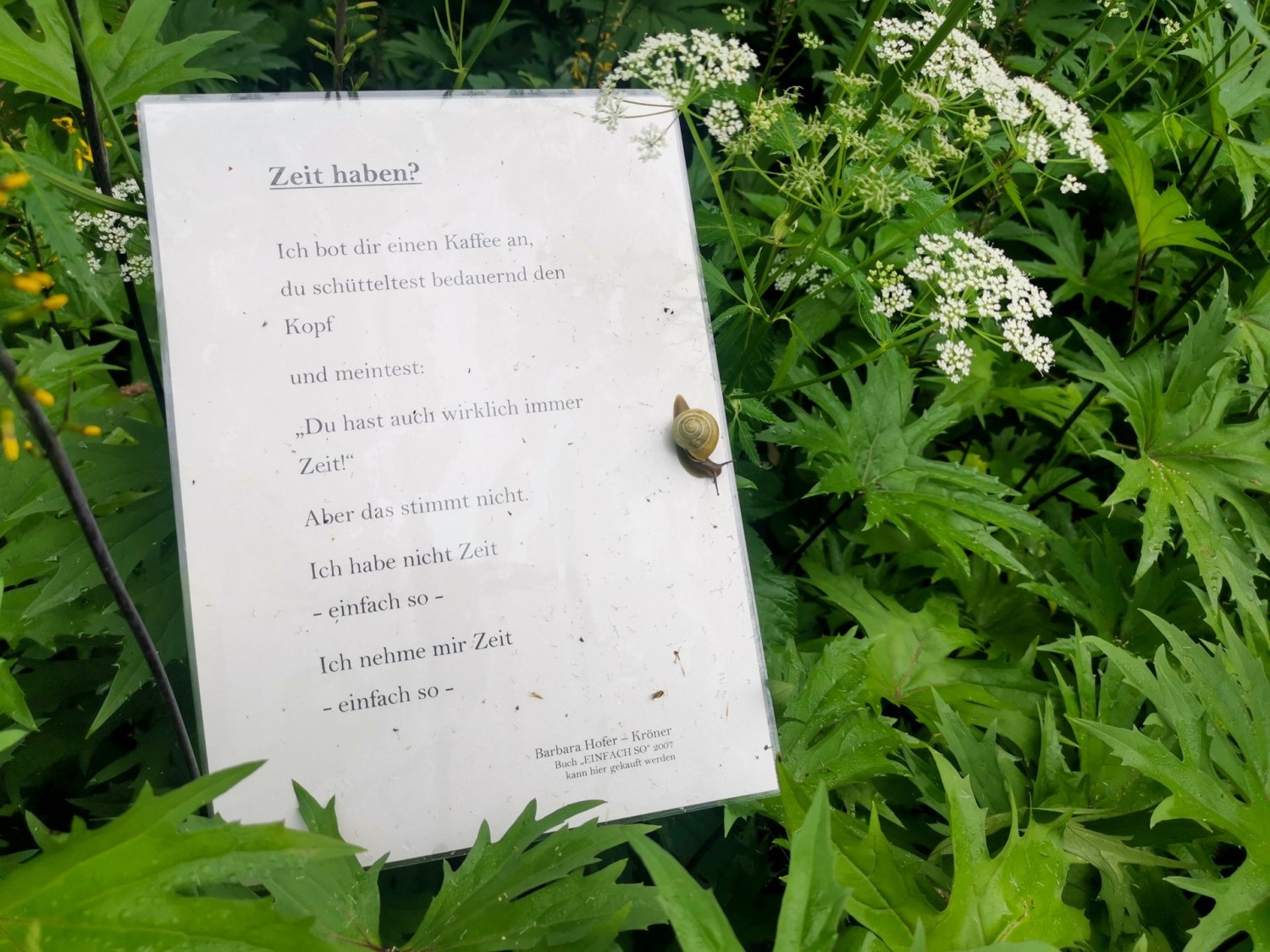 Wer wandert, nimmt sich Zeit. So wie die Schnecke auf diesem Posten zum Innehalten.